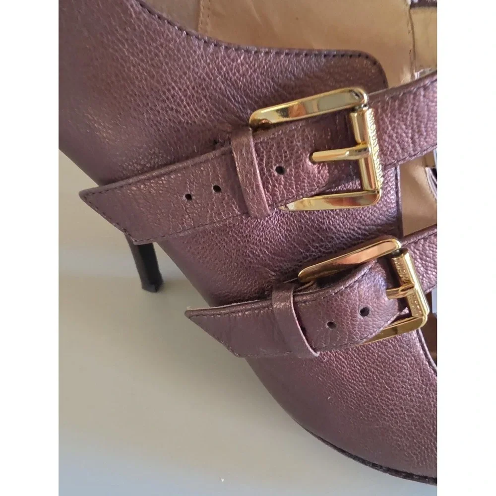Michael Kors Bronze Metallic Leather Mary Jane's Buckle Peep Toe Heels 10M